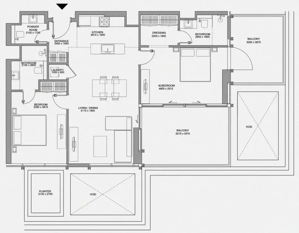 Cheval Residences 2 bed floor plan, 1,338 sqft