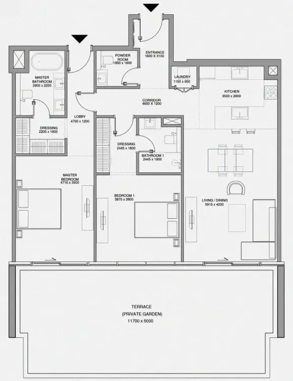 Cheval Residences 2 bed floor plan, 1,839 sqft