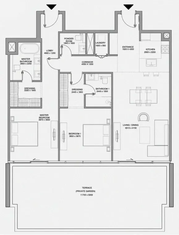 Cheval Residences 2 bed floor plan, 1,879 sqft