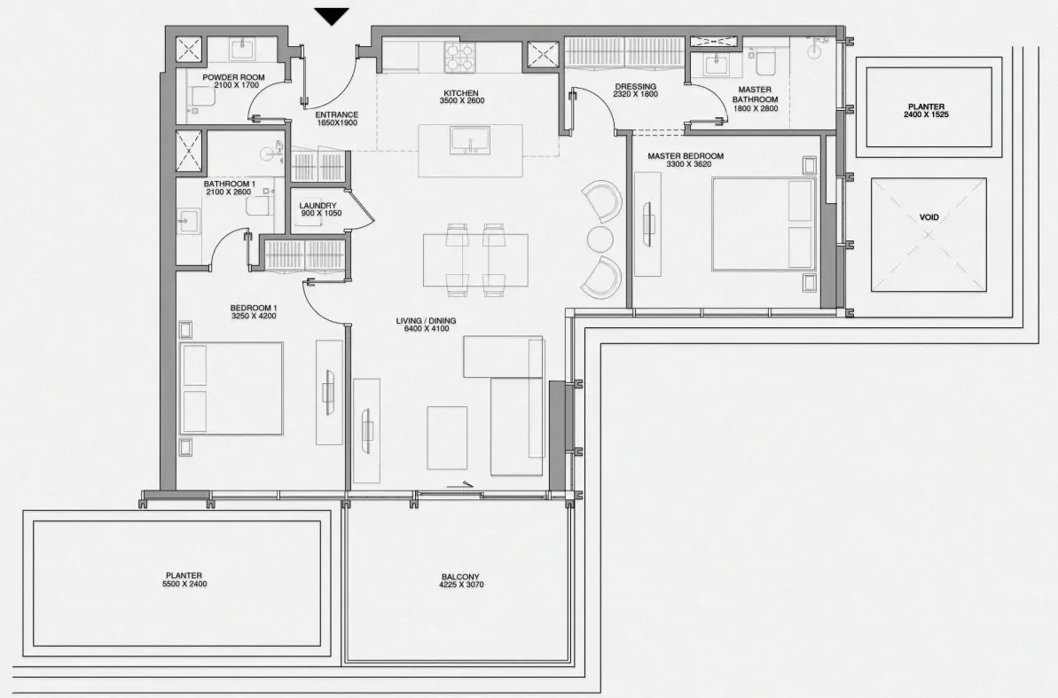 Cheval Residences 2 bed floor plan, 1,156 sqft