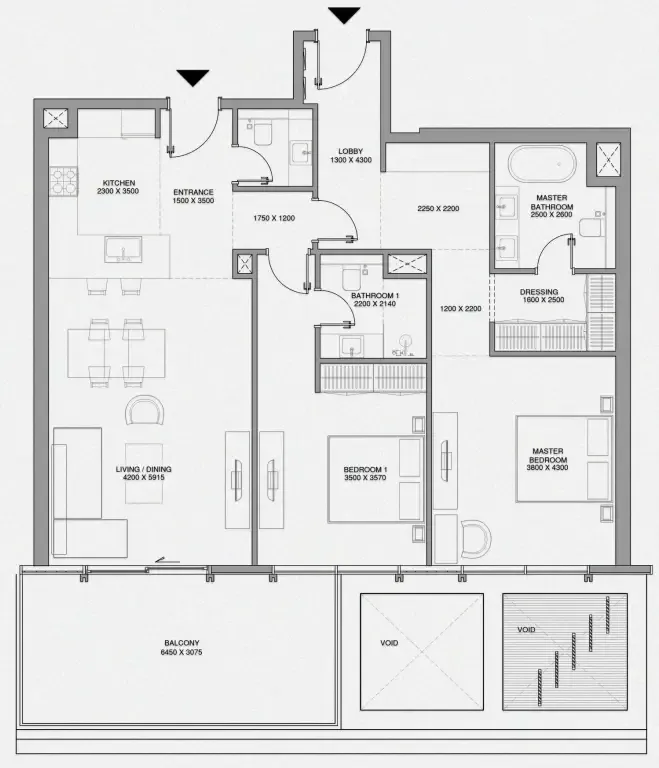 Cheval Residences 2 bed floor plan, 1,440 sqft