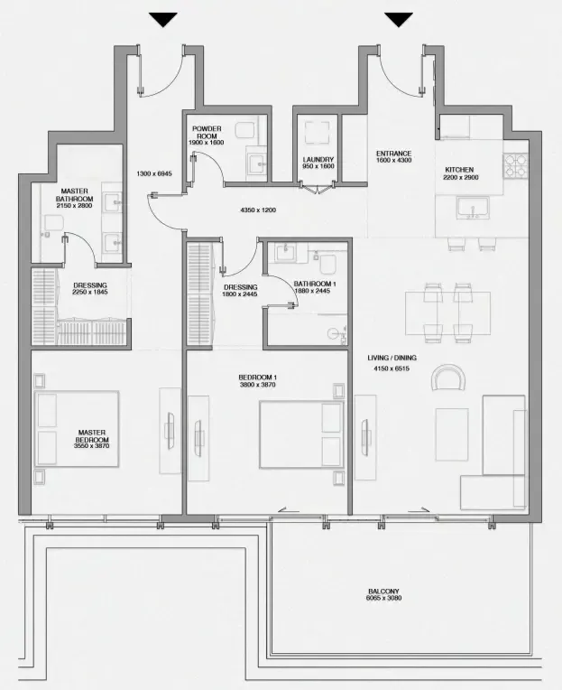 Cheval Residences 2 bed floor plan, 1,469 sqft