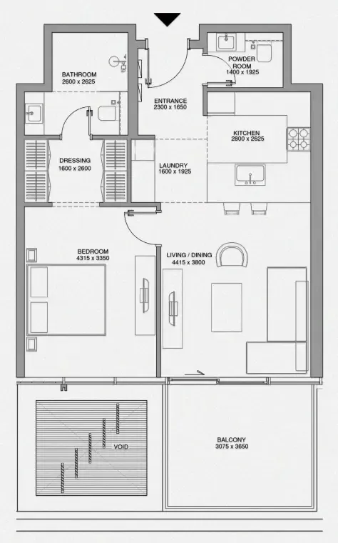 Cheval Residences 1 bed floor plan, 818 sqft