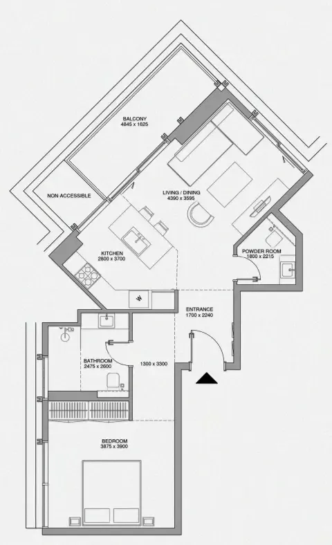 Cheval Residences 1 bed floor plan, 763 sqft
