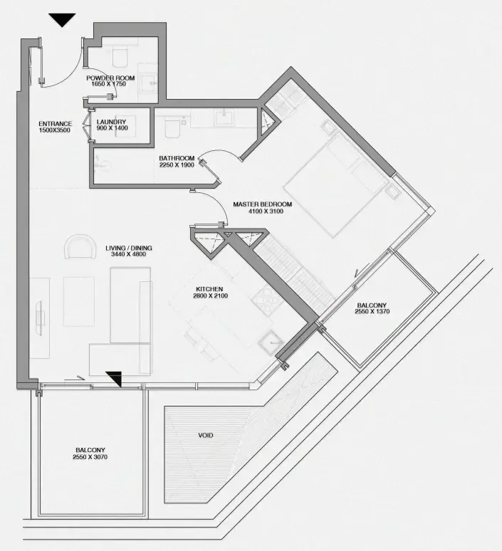 Cheval Residences 1 bed floor plan, 816 sqft