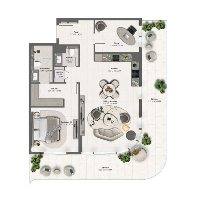 Hado by Beyond 1 bed floor plan, 1,416 sqft