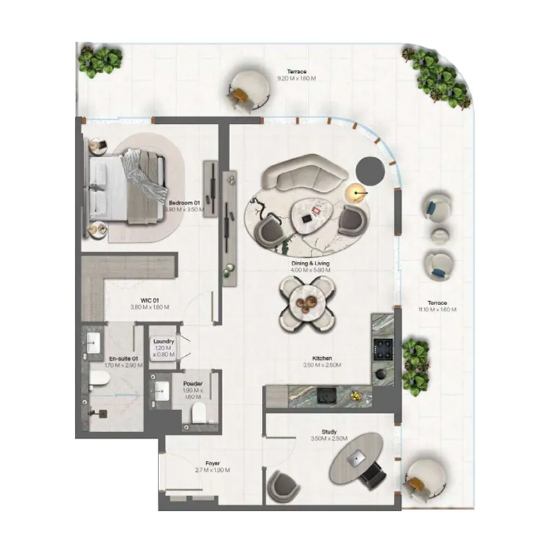 Hado by Beyond 1 bed floor plan, 1,415 sqft