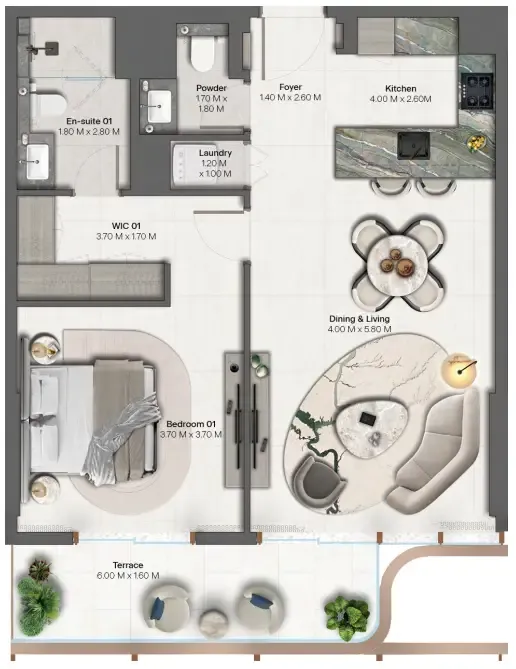 Hado by Beyond 1 bed floor plan, 832 sqft