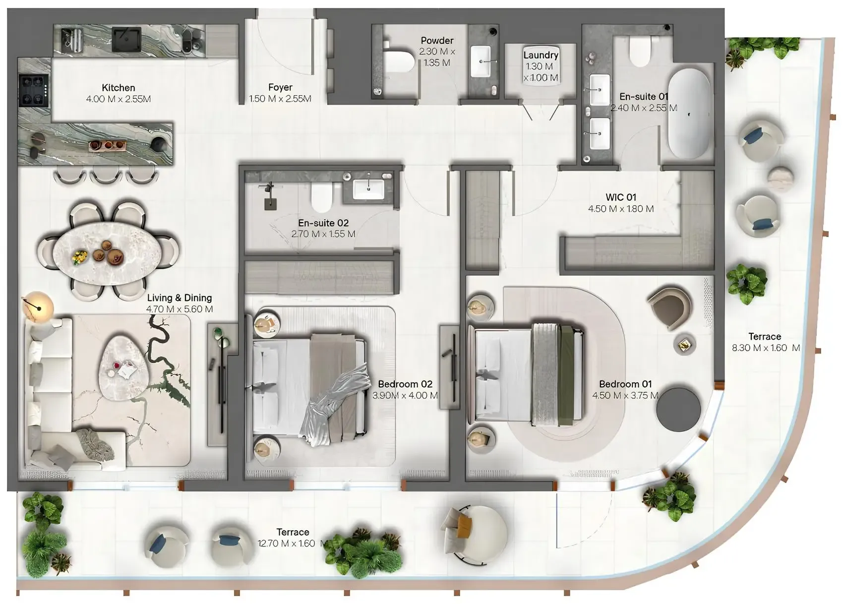 Hado by Beyond 2 bed floor plan, 1,515 – 1,601 sqft