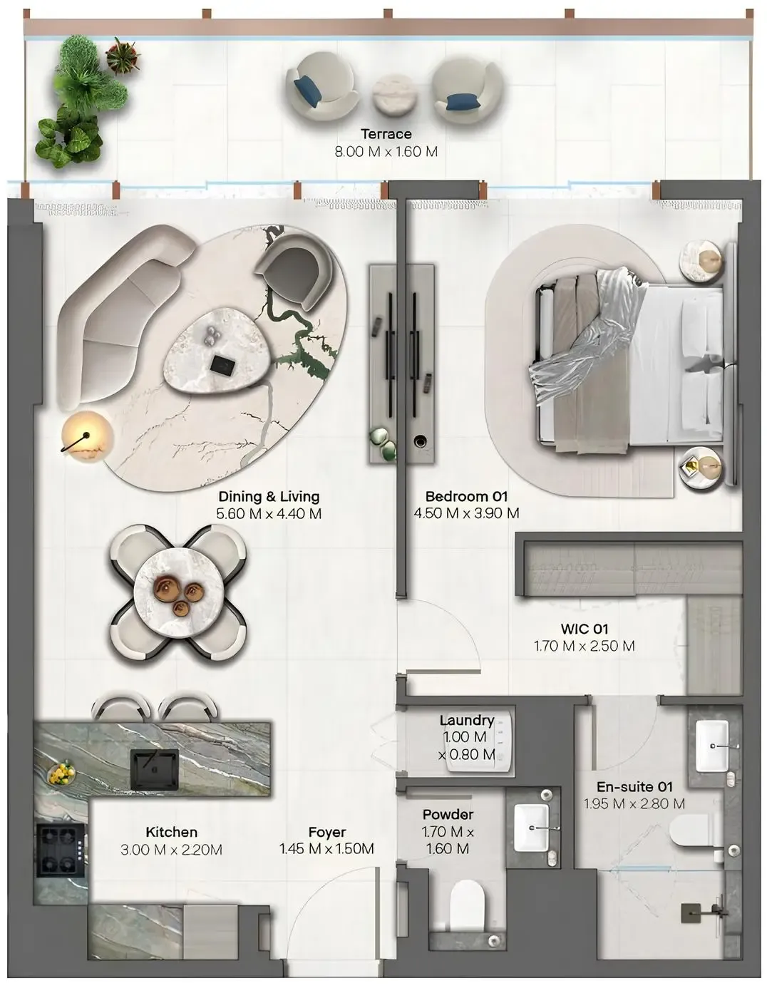 Hado by Beyond 1 bed floor plan, 870 sqft