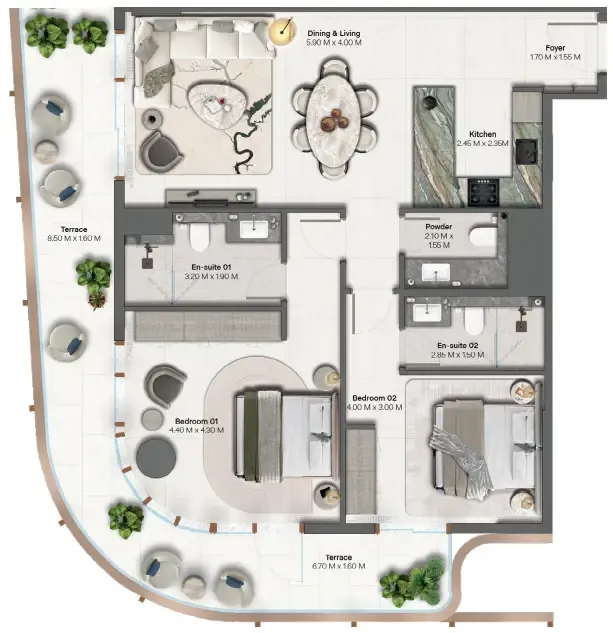 Hado by Beyond 2 bed floor plan, 1,308 – 1,469 sqft