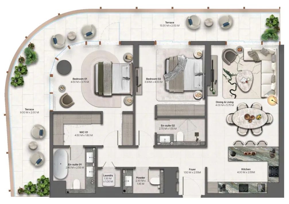 Hado by Beyond 2 bed floor plan, 1,594 – 1,597 sqft
