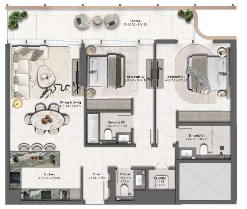 Hado by Beyond 2 bed floor plan, 1,201 – 1,202 sqft