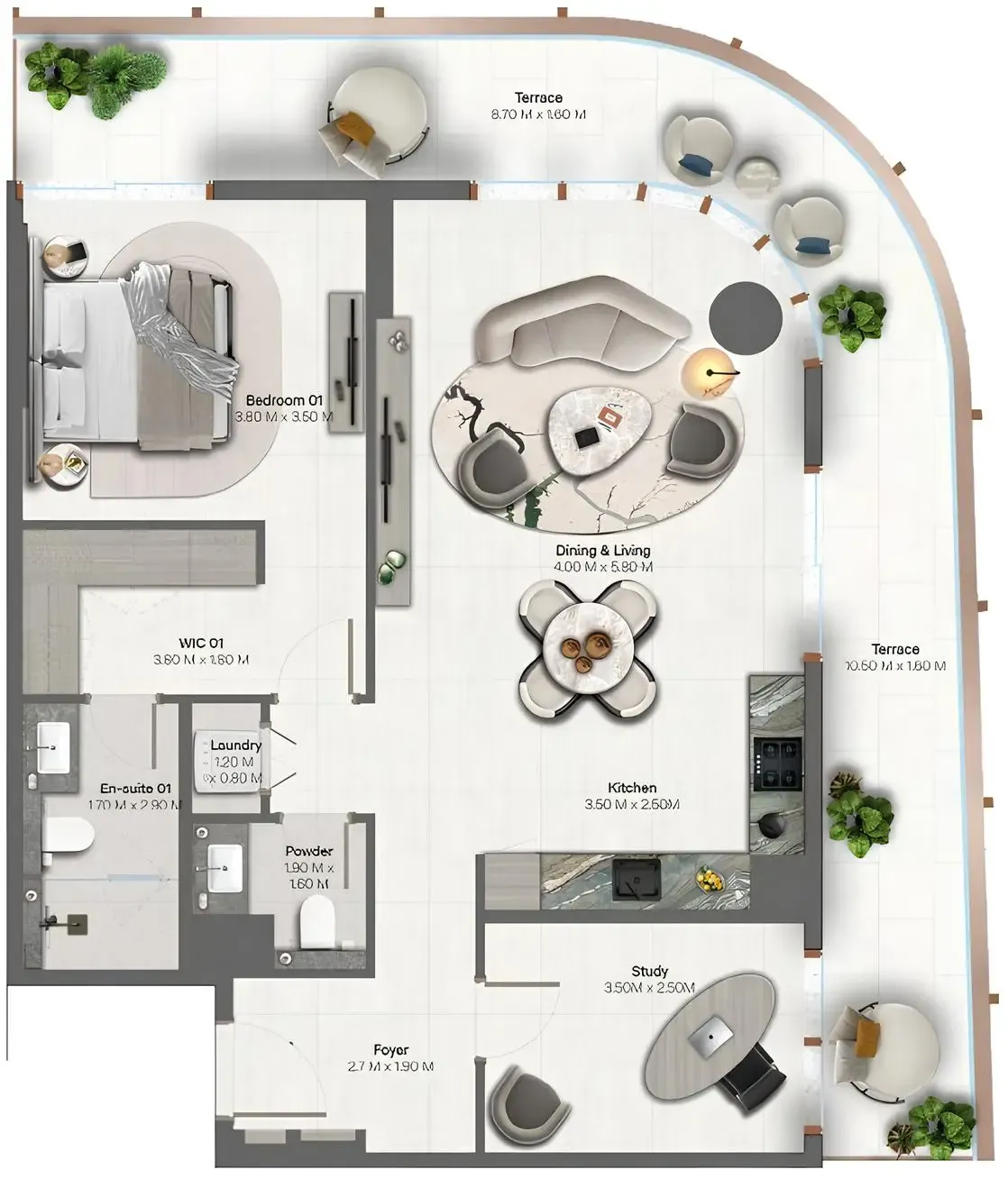 Hado by Beyond 1 bed floor plan, 1,270 sqft