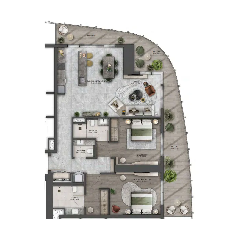 Kanyon by Beyond 2 bed floor plan, 1,371 – 1,447 sqft