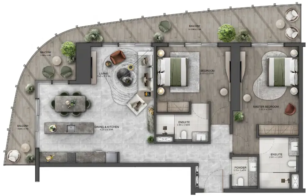 Kanyon by Beyond 2 bed floor plan, 1,388 – 1,392 sqft