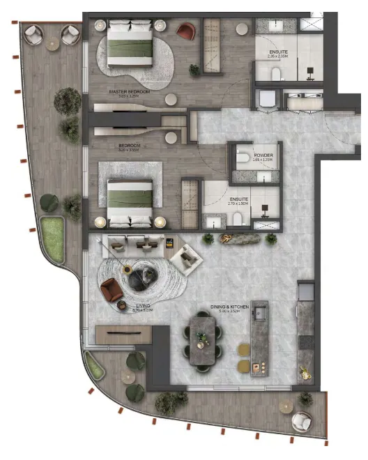 Kanyon by Beyond 2 bed floor plan, 1,411 sqft