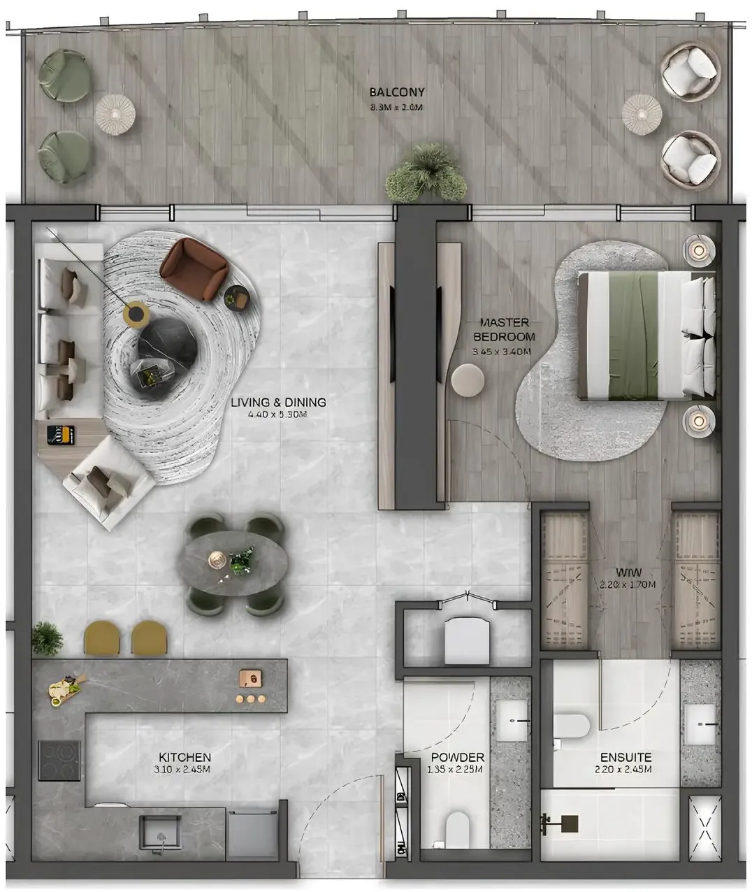 Kanyon by Beyond 1 bed floor plan, 908 sqft