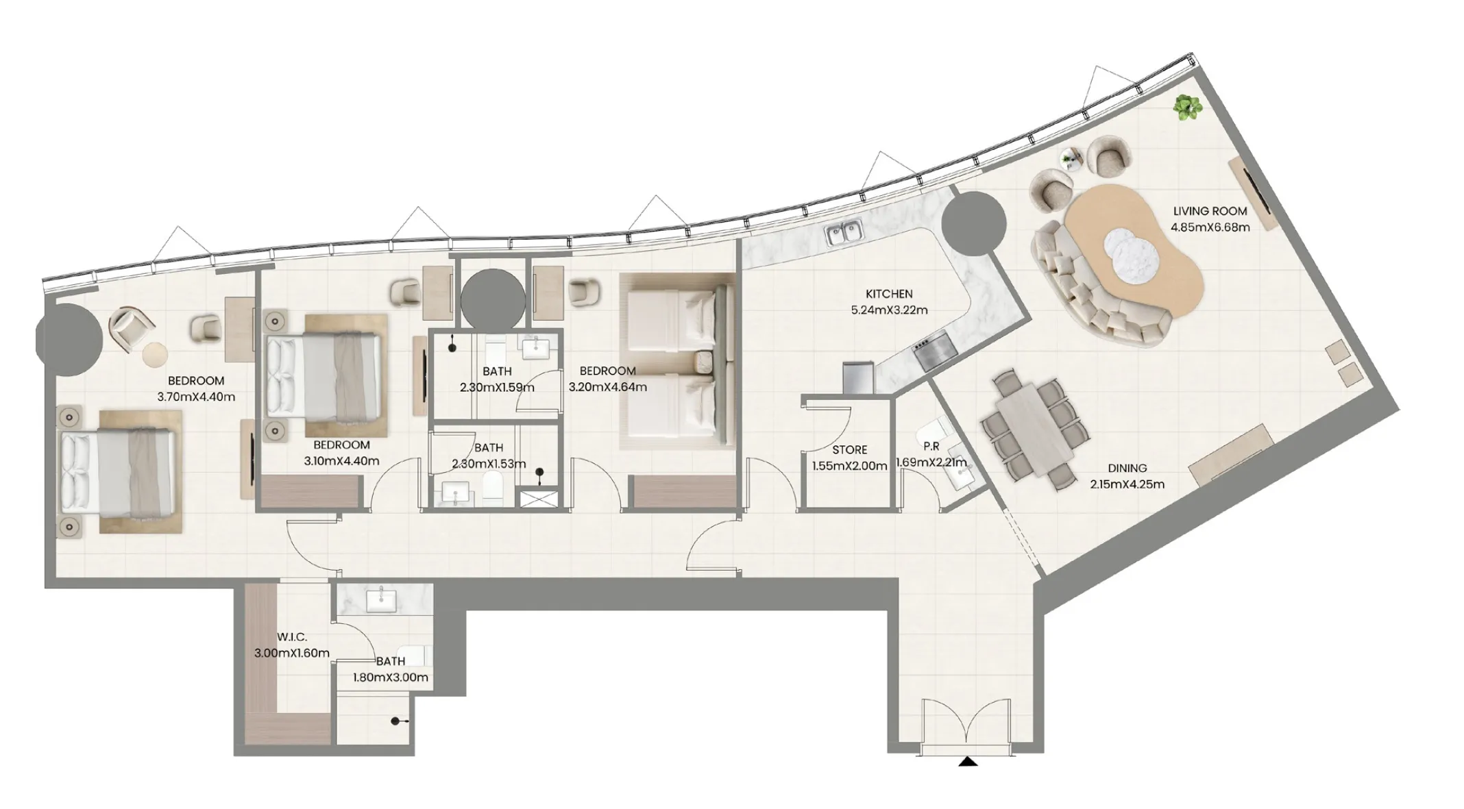 Leaf Tower 3 bed floor plan, 1,793 sqft