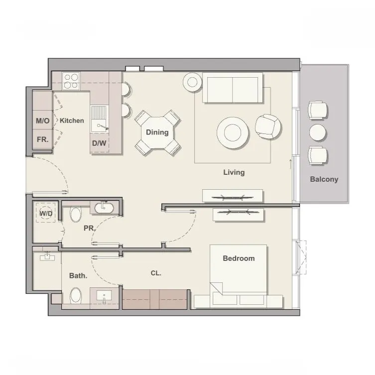 Soto Grande 1 bed floor plan, 778 sqft