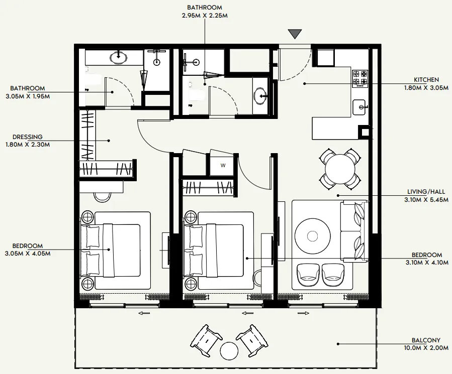 Azizi Venice 2 bed floor plan, 1,151 sqft