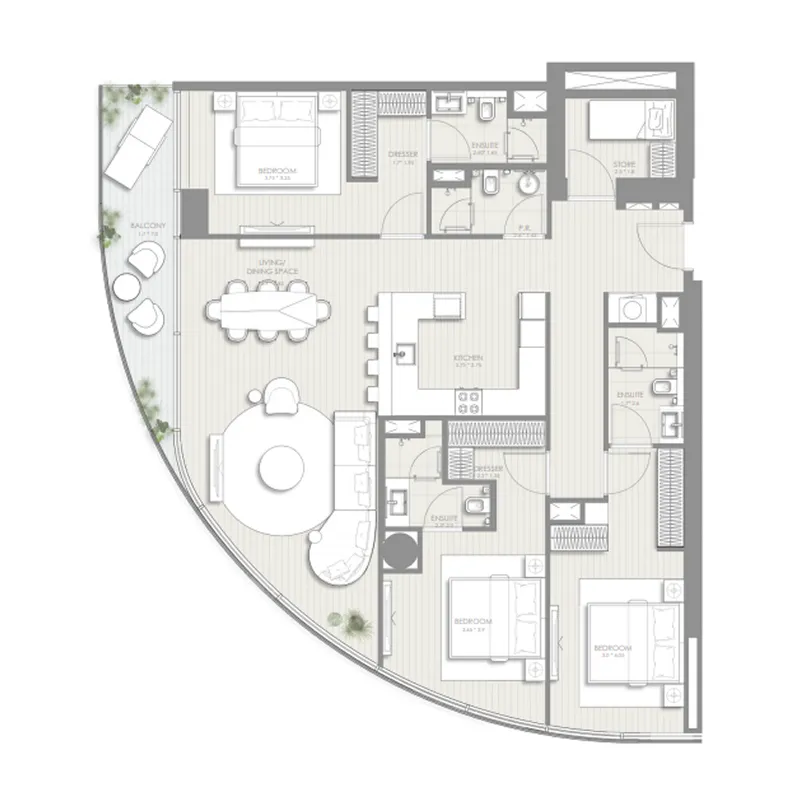 Sol Luxe 3 bed floor plan, 1,721 – 1,724 sqft