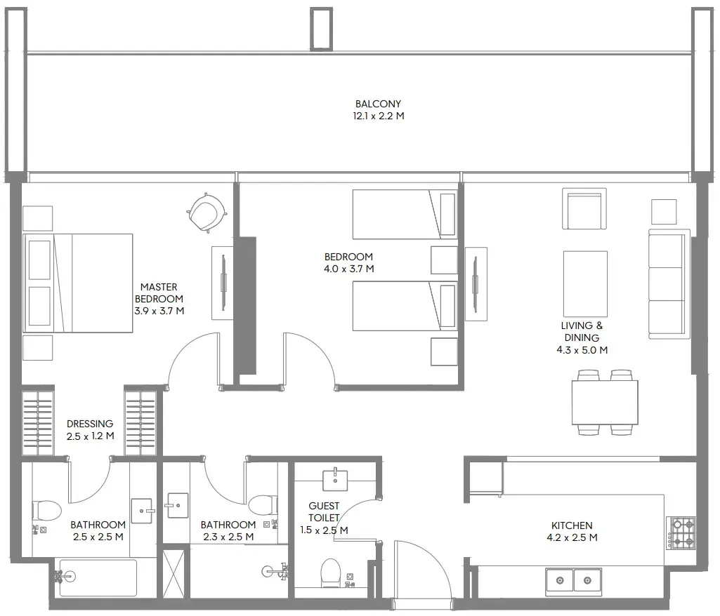 Safa Parkview 2 bed floor plan, 1,354 sqft