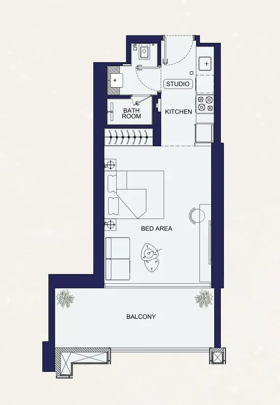 Binghatti Starfall Studio floor plan, 429 – 453 sqft