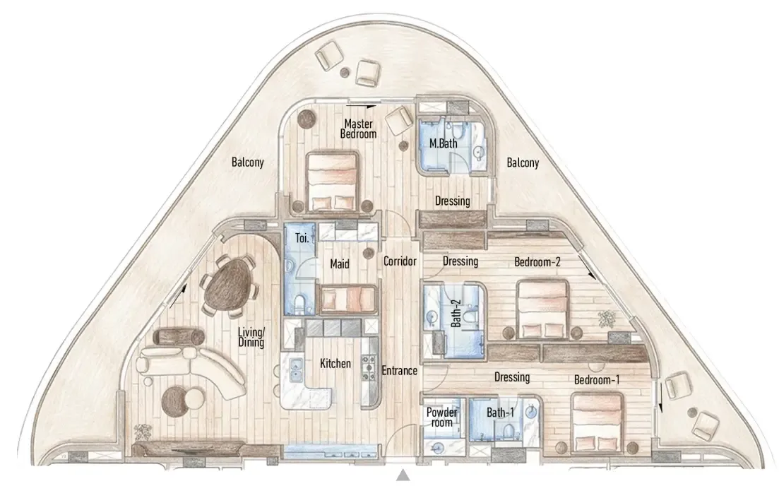 Flow 25 3 bed floor plan, 2,523 – 2,545 sqft
