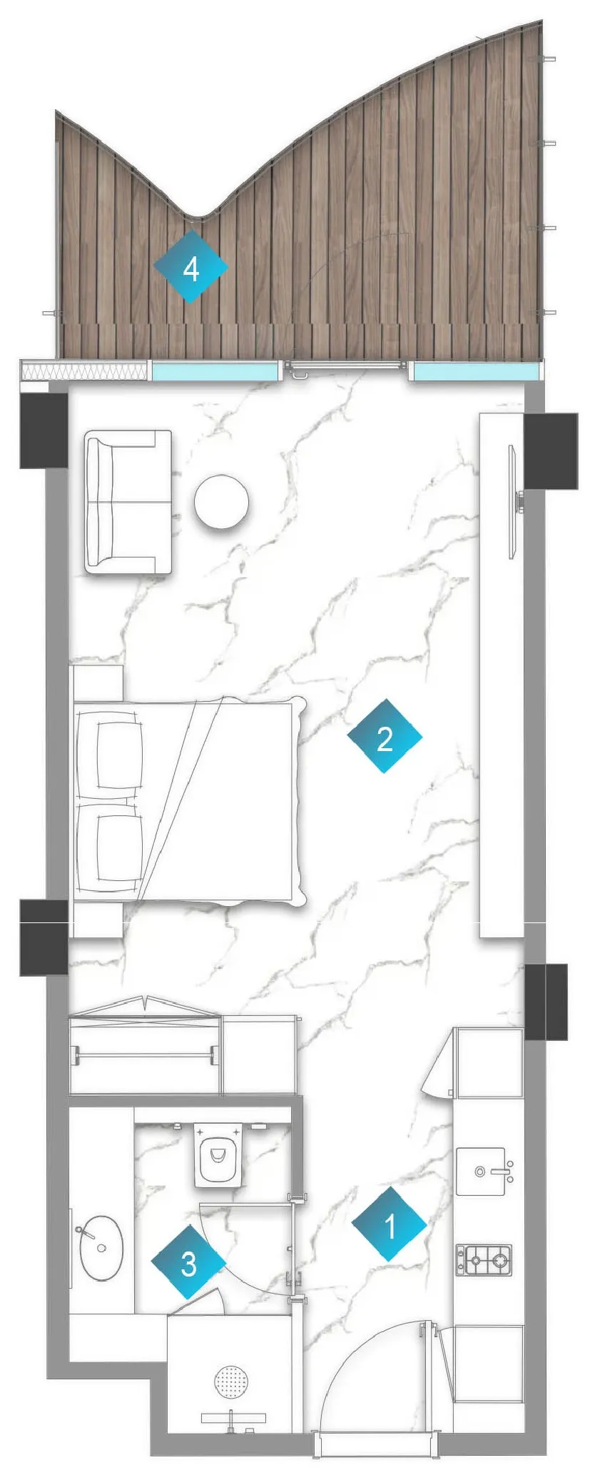 Aqua Arc Studio floor plan, 568 sqft