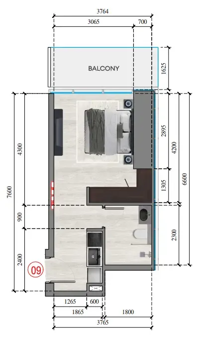 Auresta Tower Studio floor plan, 371 sqft