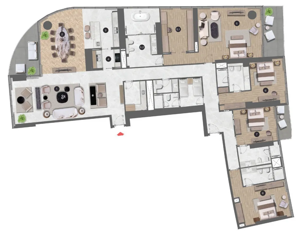 Sobha Seahaven 4 bed floor plan, 5,028 – 5,433 sqft
