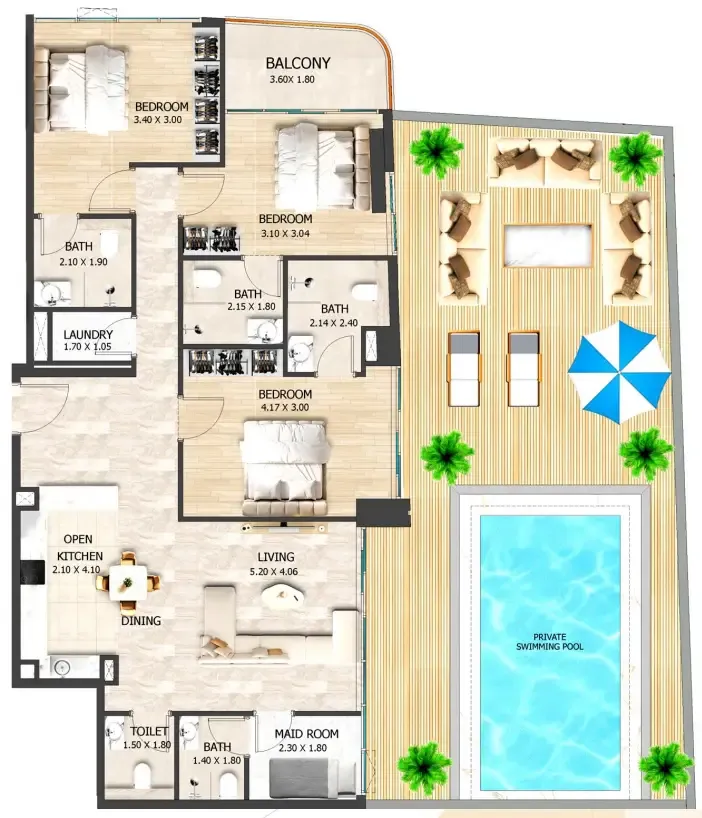 Crystal Tower by VHS 3 bed floor plan, 2,325 sqft