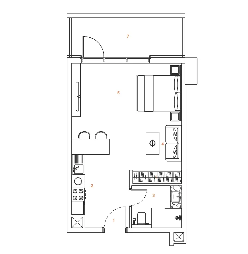 The Orchard Place Towers A & B Studio floor plan, 520 sqft