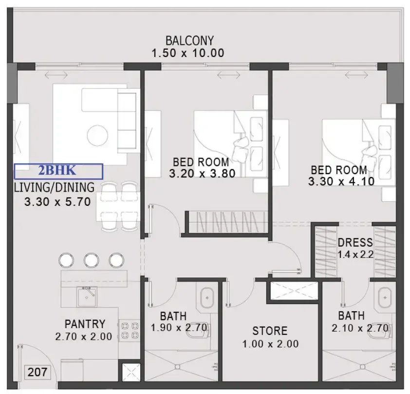 One By Preston 2 bed floor plan, 1,060 sqft