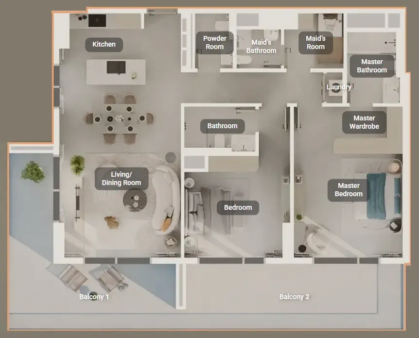 Tara Park 2 bed floor plan, 1,819 sqft