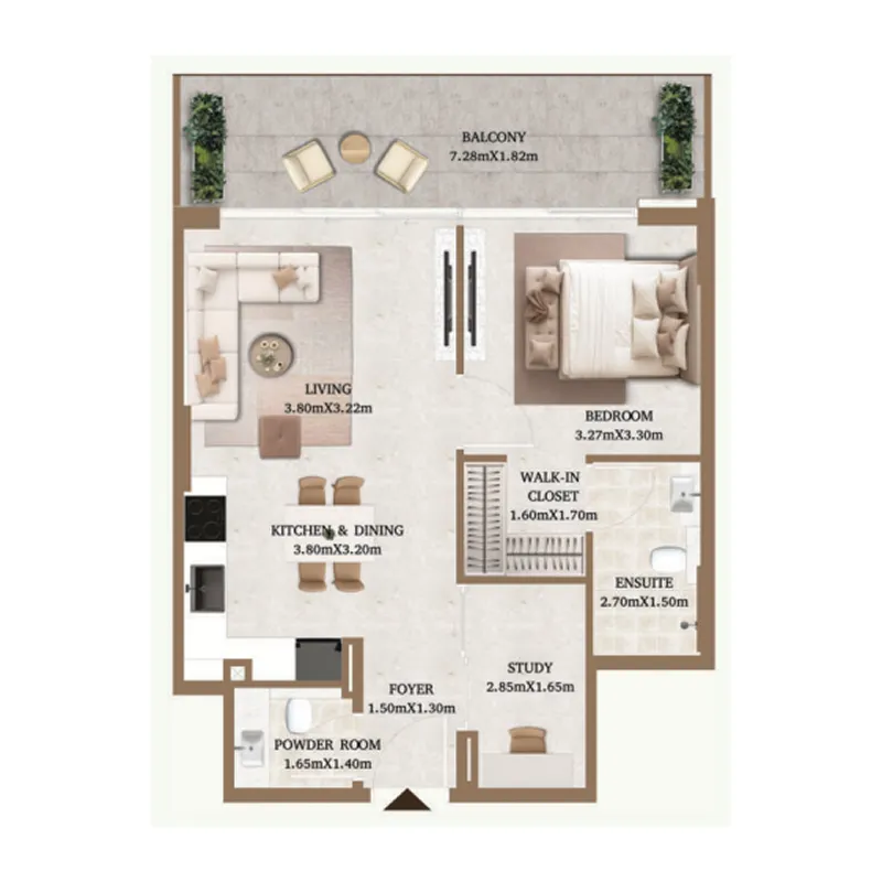 Arthouse Private Residences 1 bed floor plan, 755 sqft