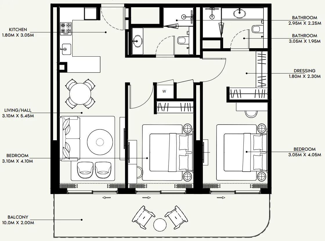 Azizi Venice 2 bed floor plan, 1,150 – 1,151 sqft