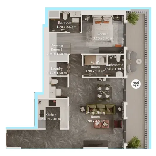 Bab Al Qasr Garden Residences 65 1 bed floor plan, 1,026 sqft