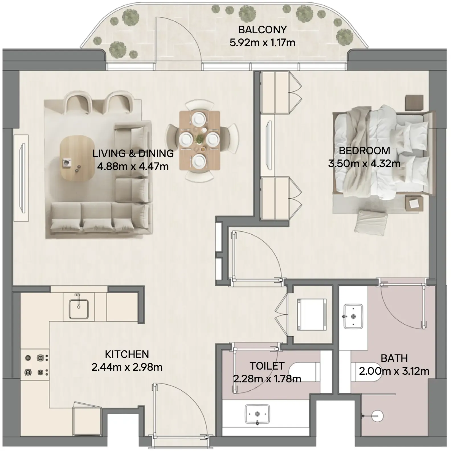 Mirasol II 1 bed floor plan, 810 sqft