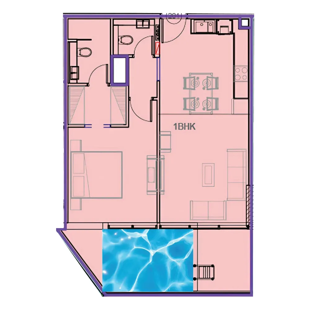 Samana Portofino 1 bed floor plan, 807 sqft