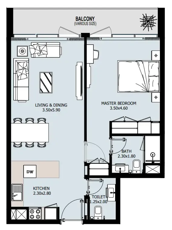 Verdana IX 1 bed floor plan, 742 sqft