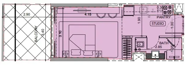 Project Maybach Studio floor plan, 408 sqft