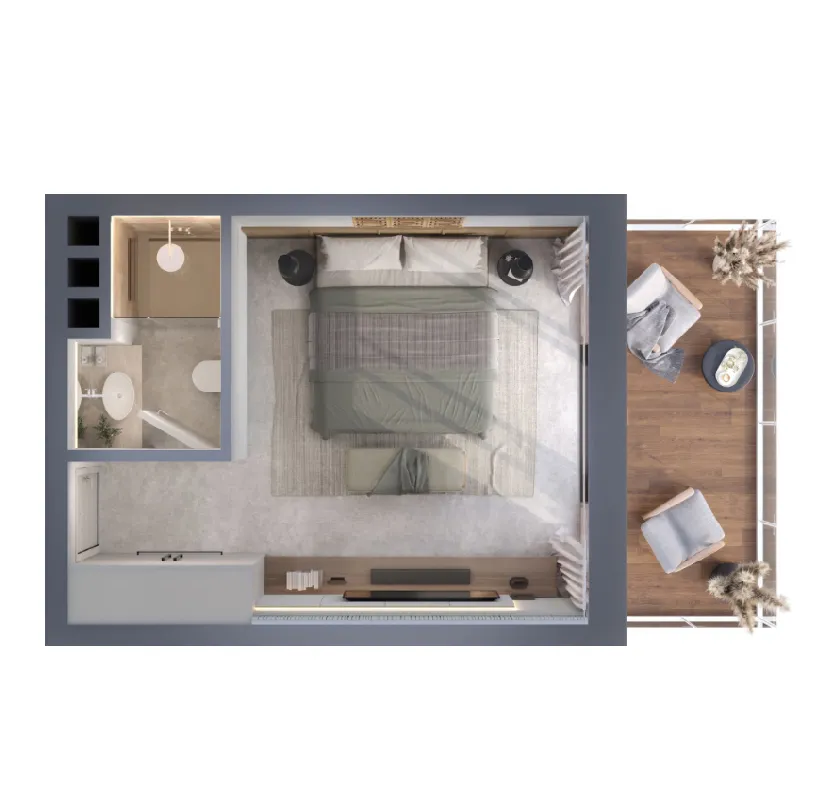 Amani Melasti Studio floor plan, 323 – 334 sqft