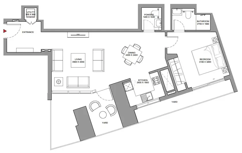 Skyscape 1 bed floor plan, 1,055 sqft