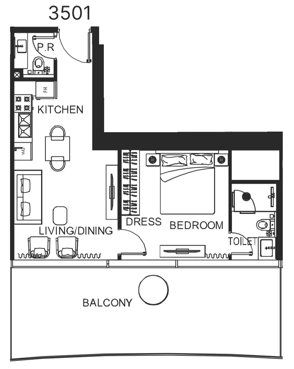The WOW Tower 1 bed floor plan, 774 sqft