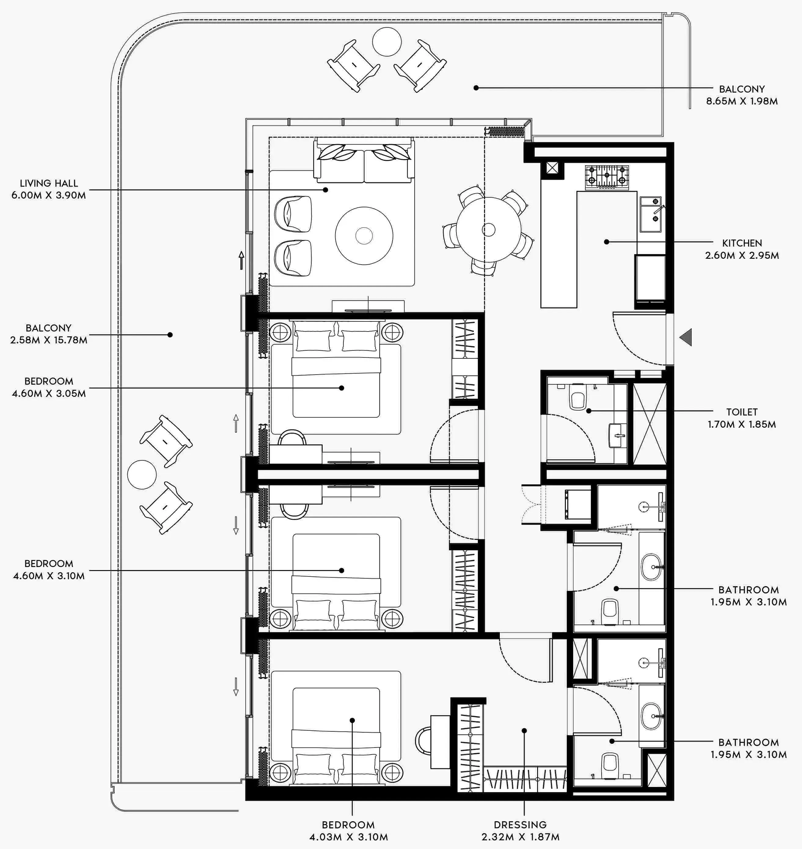Azizi Venice 3 bed floor plan, 1,949 sqft
