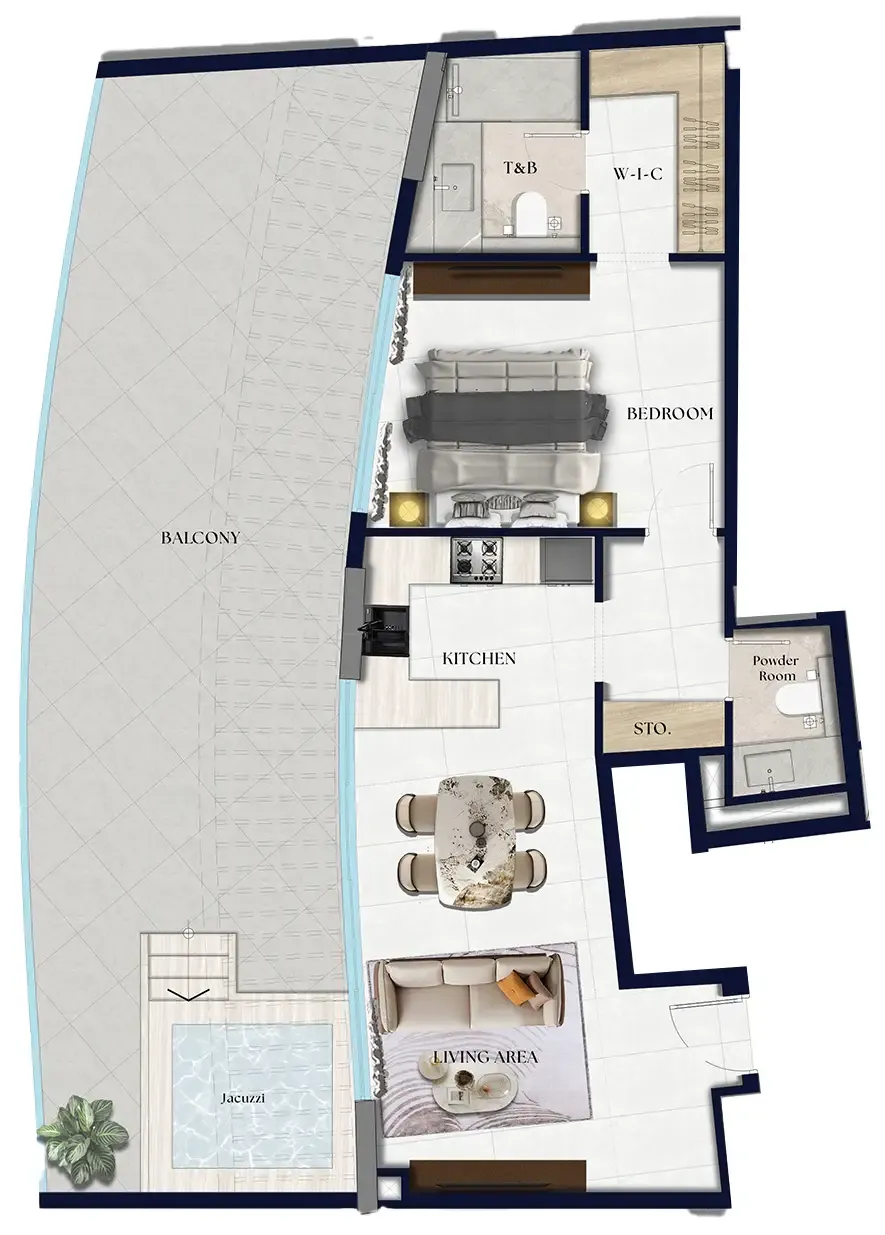 Xenia Residence 1 bed floor plan, 1,321 sqft