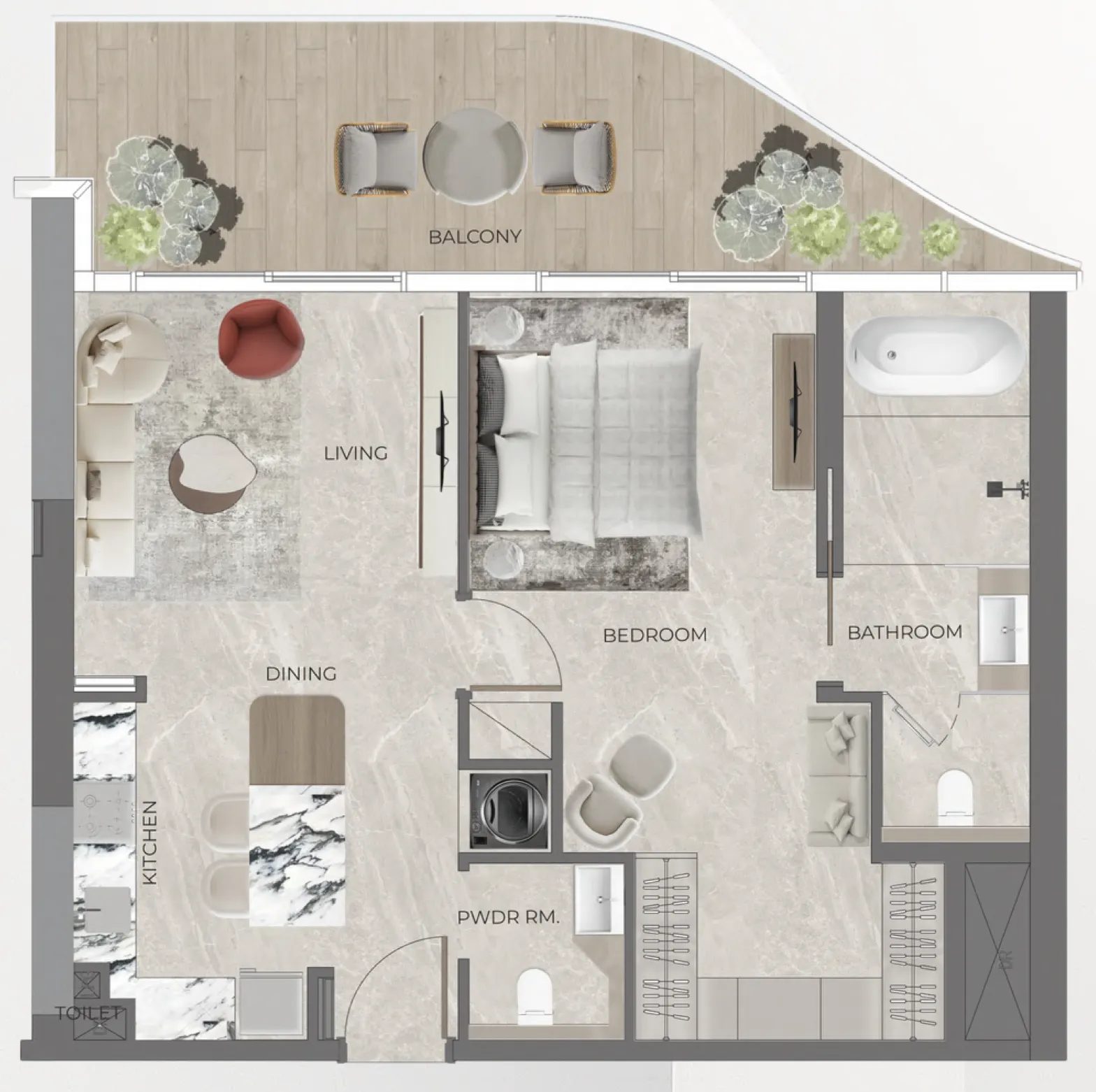 Beverly Grande 1 bed floor plan, 946 – 1,129 sqft