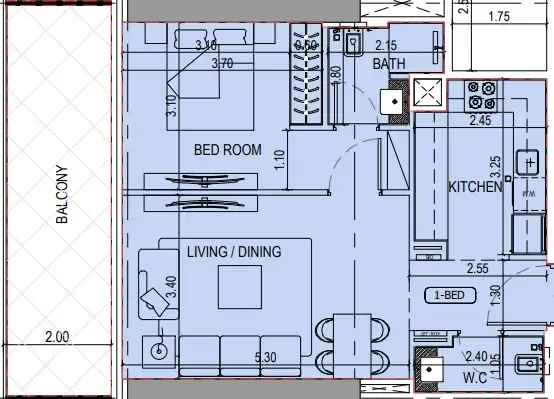 Binghatti Sky Terraces 1 bed floor plan, 751 sqft